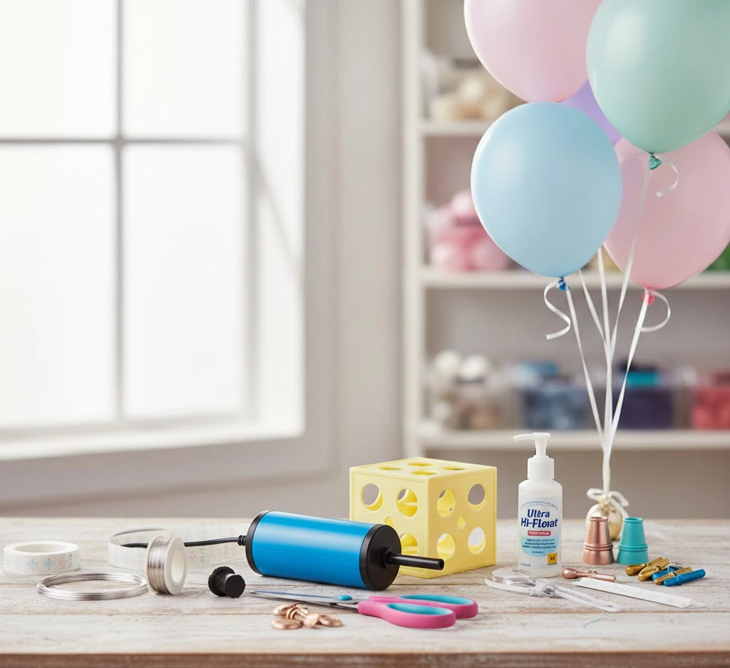 Comparativa de globos profesionales de marcas Qualatex y Sempertex en diferentes colores y acabados para decoración de eventos.