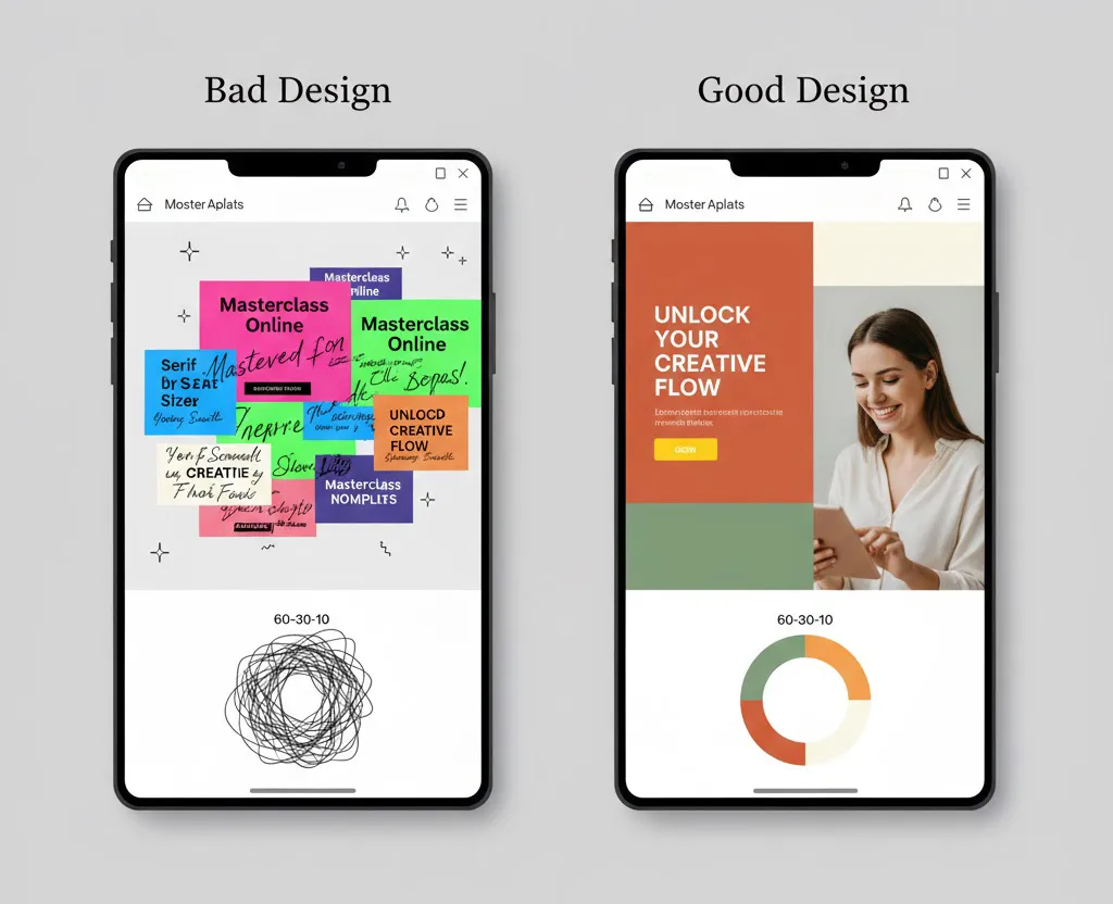 Interfaz de diseño en computadora mostrando la armonía de colores y tipografías para una publicidad de masterclass