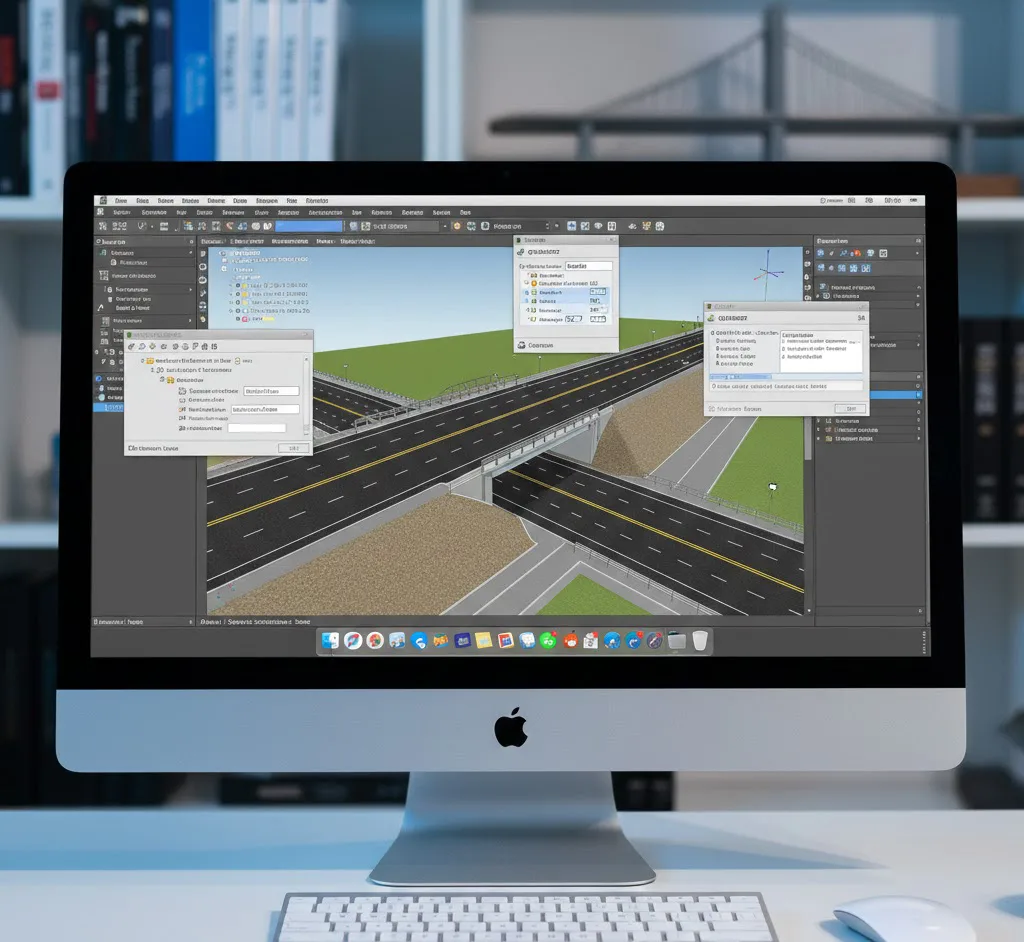 Escritorio de trabajo de un ingeniero civil con teclado y monitor mostrando el uso de atajos y comandos rápidos en Civil 3D.