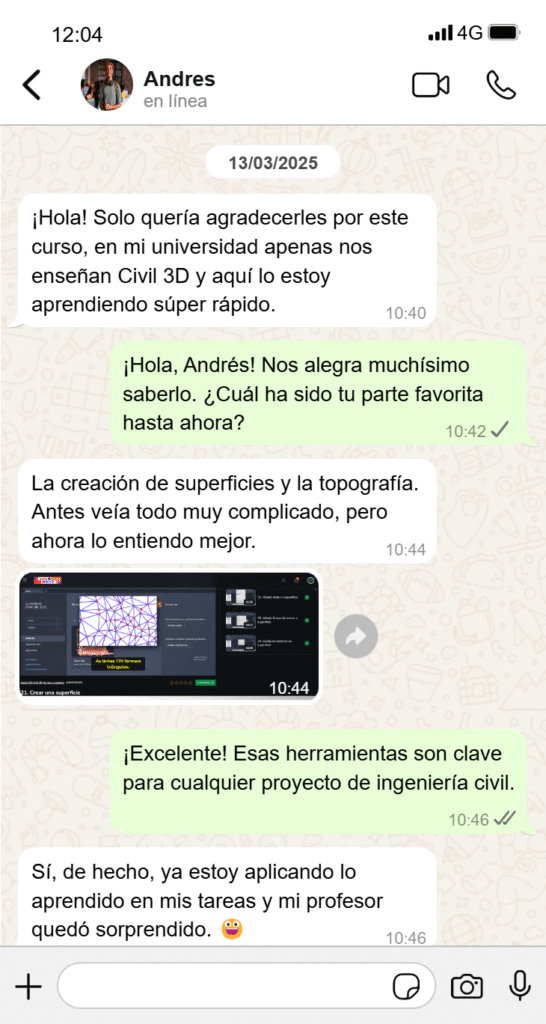 Comentarios positivos de alumnos del curso Experto en Civil 3D.
