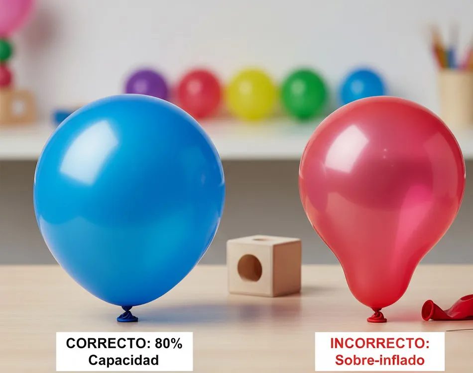 Diferencia visual entre un globo inflado correctamente y uno sobre-inflado para evitar explosiones.