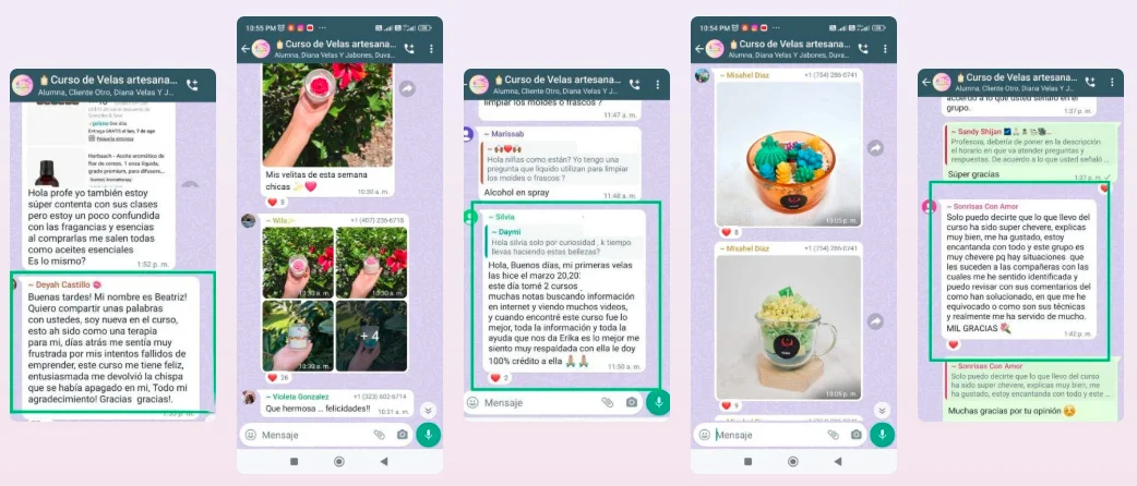 testimonios de alumnos mostrando sus primeras ventas o sus talleres organizados