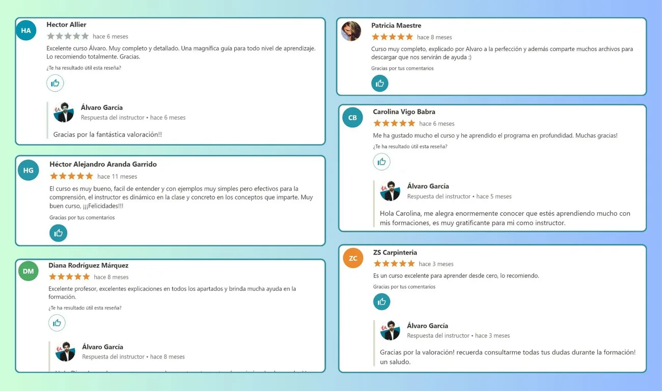 La imagen muestra varios testimonios de alumnos del Master en Decoración.