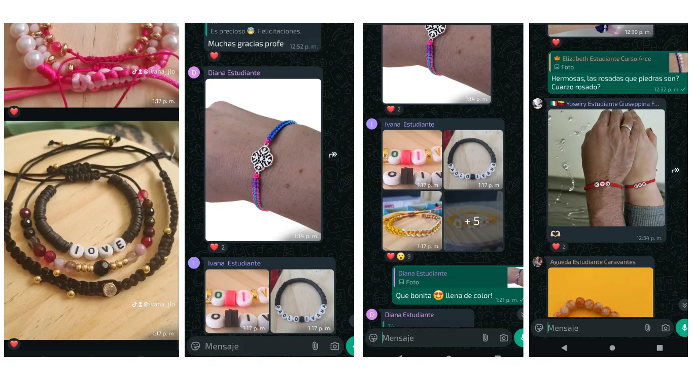 La imagen muestra diversos diseños hechos por los estudiantes del curso El Rentable Negocio De La Bisutería Creativa.