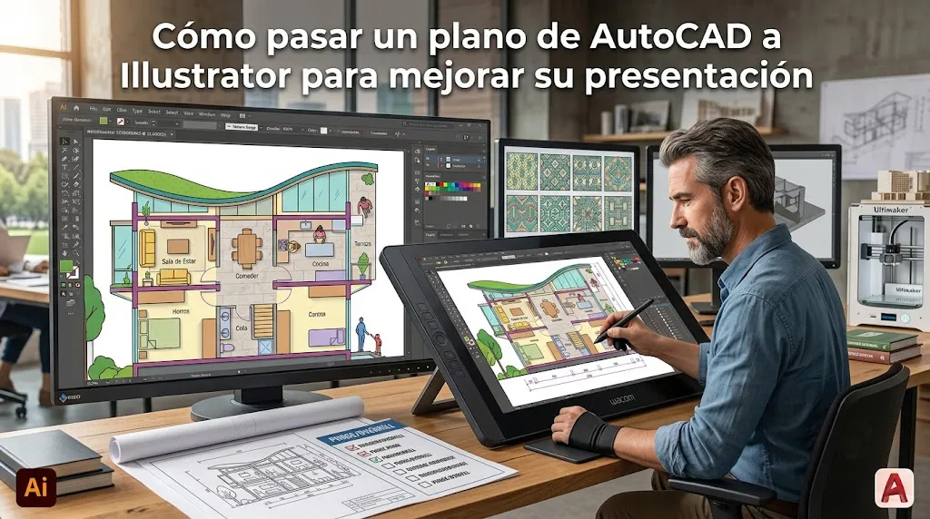 Portada sobre cómo pasar un plano de AutoCAD a Illustrator para mejorar su presentación.